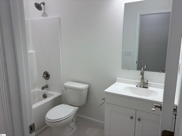 full bathroom featuring toilet, vanity, tile patterned floors, and  shower combination