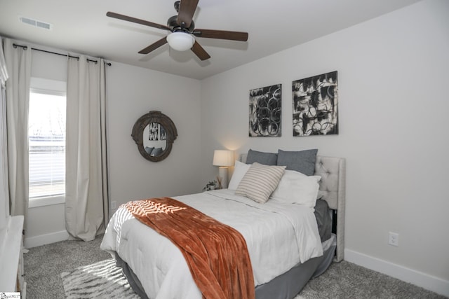 bedroom with carpet flooring and ceiling fan