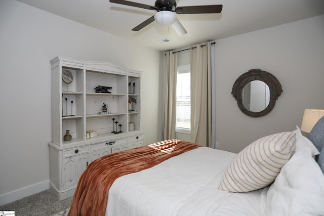 bedroom featuring carpet and ceiling fan