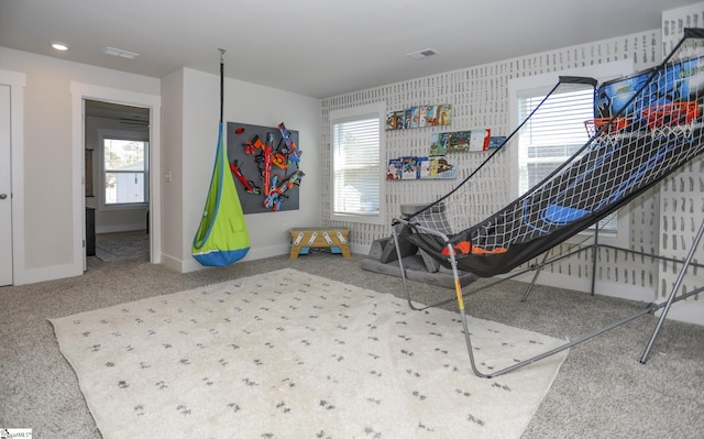 playroom featuring carpet and a healthy amount of sunlight