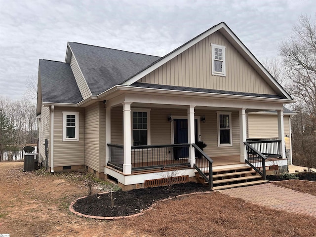 view of front of home featuring central AC and covered porch