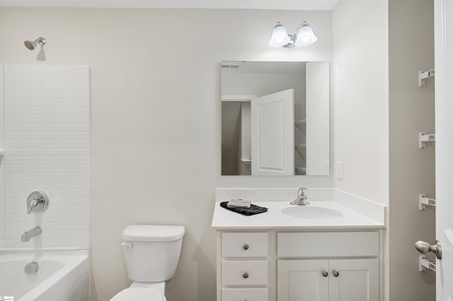 full bathroom with vanity, toilet, and washtub / shower combination