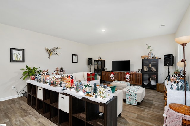 living room with hardwood / wood-style floors