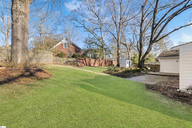 view of yard with a patio area and a shed