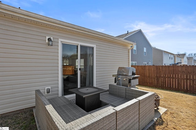 view of patio with an outdoor living space and area for grilling