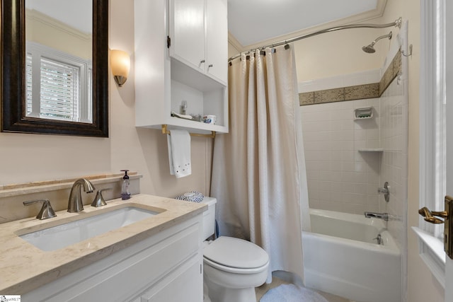 full bathroom featuring vanity, toilet, and shower / tub combo