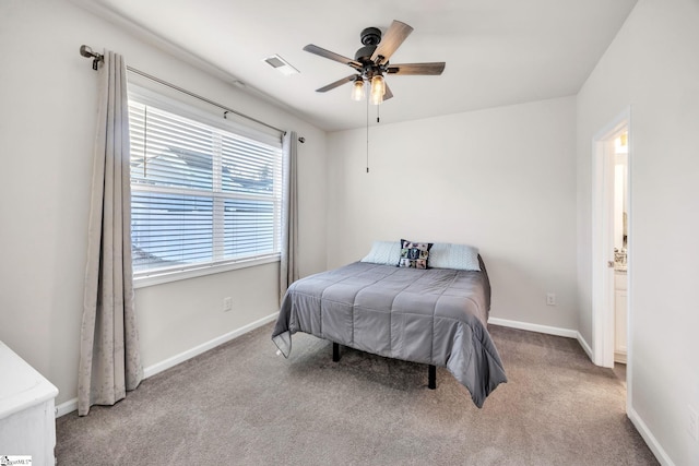 bedroom with carpet floors and ceiling fan