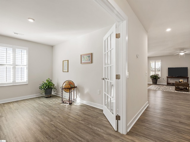 hall featuring dark hardwood / wood-style floors