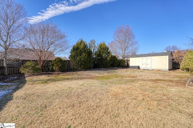 view of yard with a storage shed