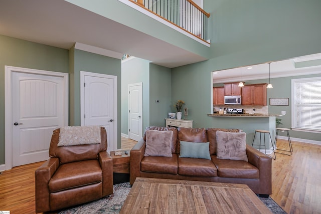 living room featuring light wood-type flooring