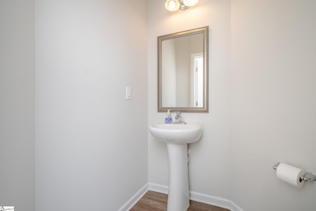 bathroom with wood-type flooring