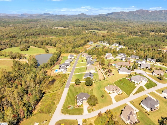 bird's eye view with a mountain view