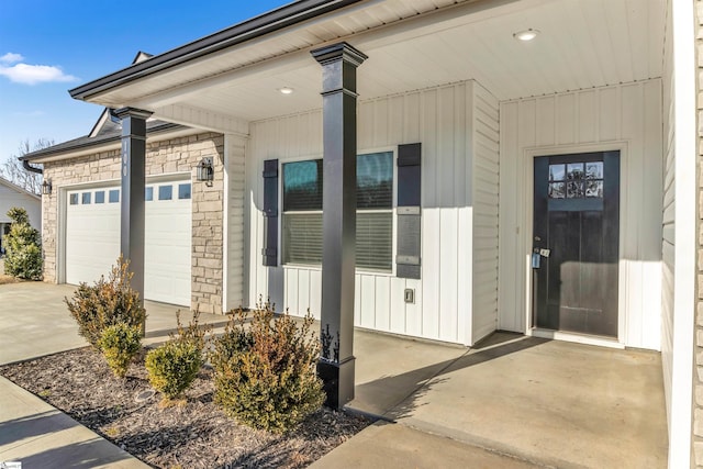 property entrance with a garage