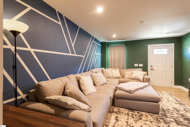 cinema room featuring hardwood / wood-style flooring