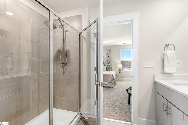 bathroom featuring vanity and walk in shower