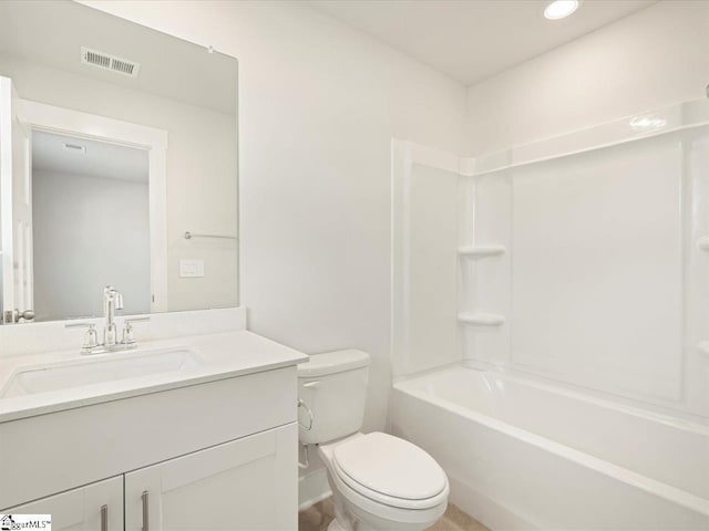 full bathroom with shower / bathing tub combination, vanity, and toilet