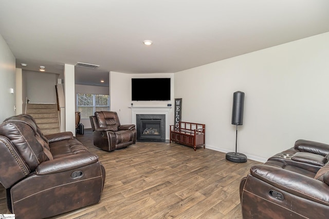 living room with hardwood / wood-style flooring