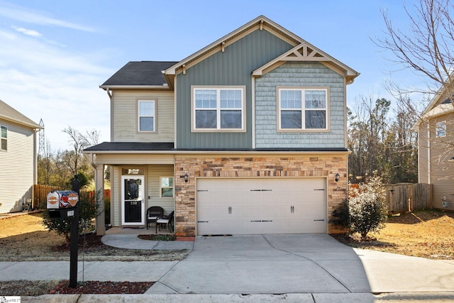 view of front facade featuring covered porch and a garage