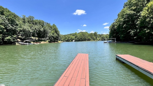 view of dock featuring a water view