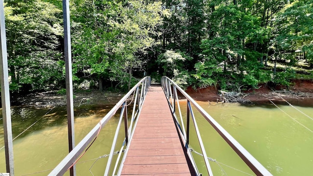 view of dock with a water view