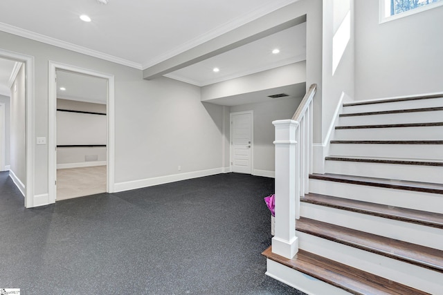 basement featuring crown molding