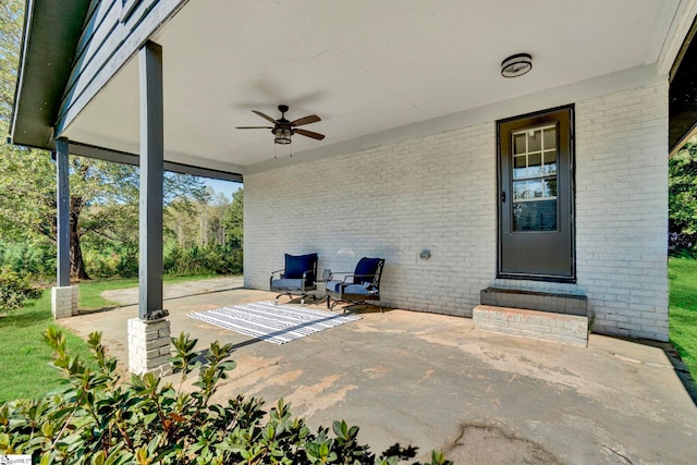 view of patio / terrace featuring ceiling fan