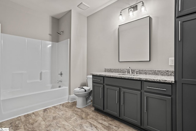 full bathroom featuring toilet, shower / washtub combination, and vanity