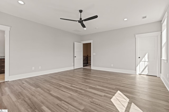 interior space featuring ceiling fan and light hardwood / wood-style floors