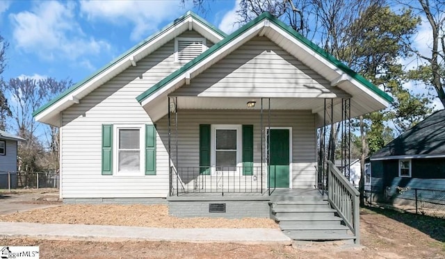 bungalow featuring a porch