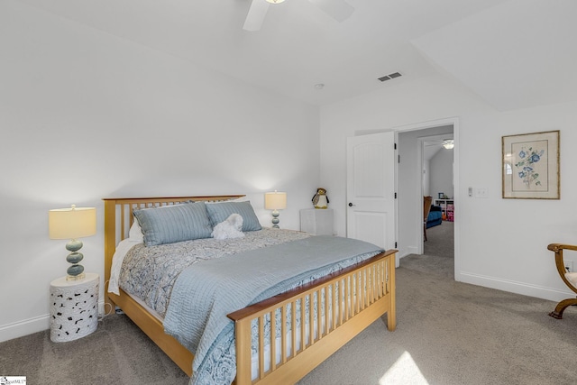 bedroom with carpet floors and ceiling fan