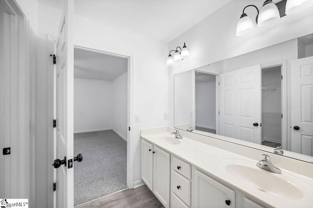 bathroom featuring wood-type flooring and vanity