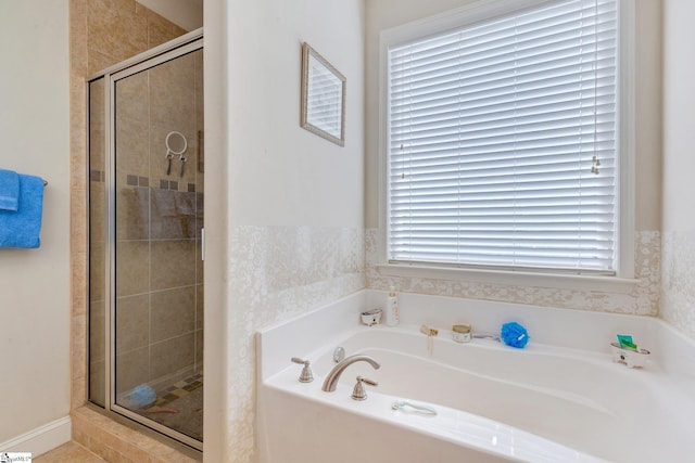 bathroom with plus walk in shower