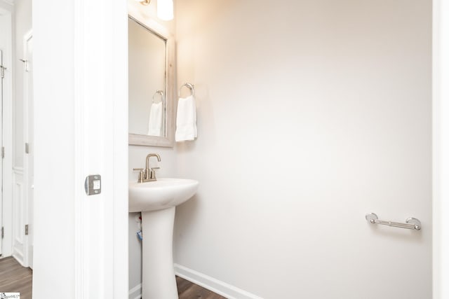 bathroom with wood-type flooring