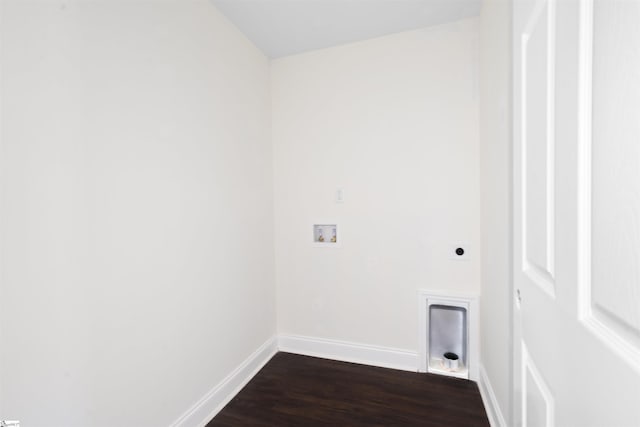 clothes washing area featuring dark wood-type flooring, hookup for an electric dryer, and hookup for a washing machine