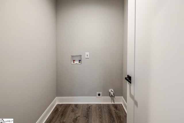 laundry room with electric dryer hookup, hookup for a washing machine, and hardwood / wood-style flooring