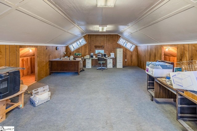 bonus room with lofted ceiling and carpet flooring