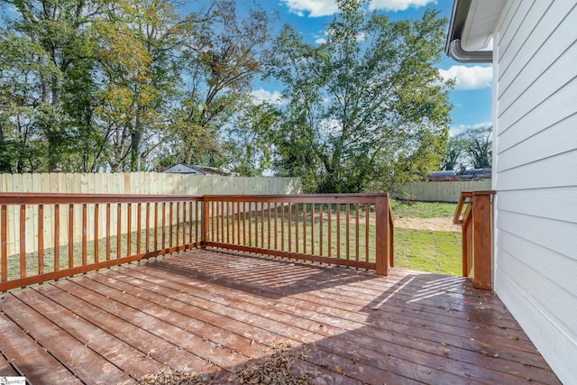 wooden deck featuring a fenced backyard and a yard