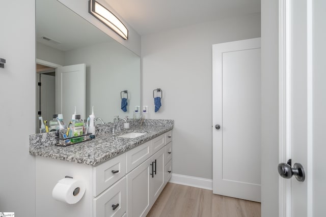 bathroom with wood-type flooring and vanity