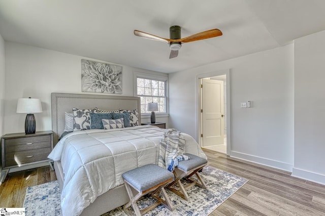 bedroom featuring ceiling fan and hardwood / wood-style floors