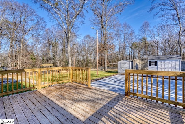 wooden terrace with a storage unit