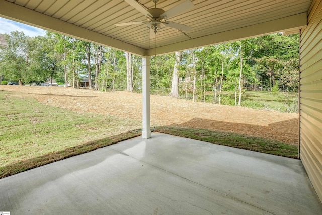 view of patio featuring ceiling fan