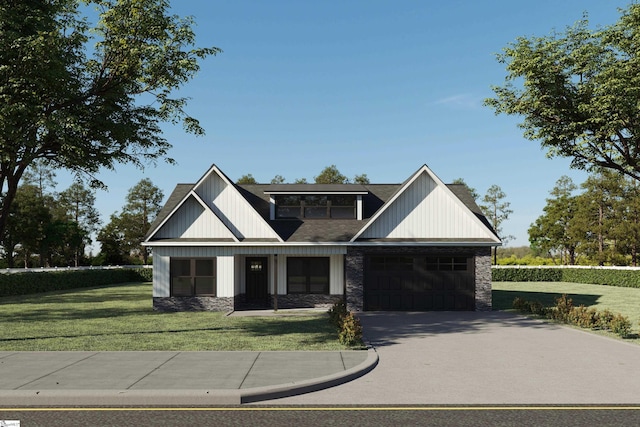 craftsman-style house with a front yard and a garage