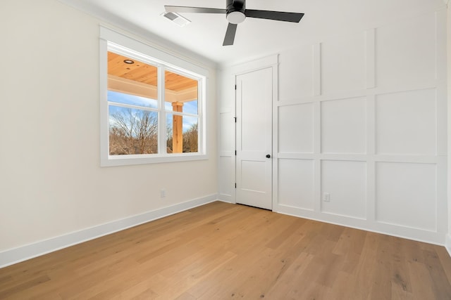 unfurnished bedroom featuring ceiling fan, a closet, and light hardwood / wood-style floors