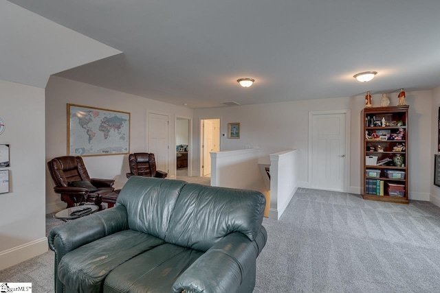 living room featuring light colored carpet