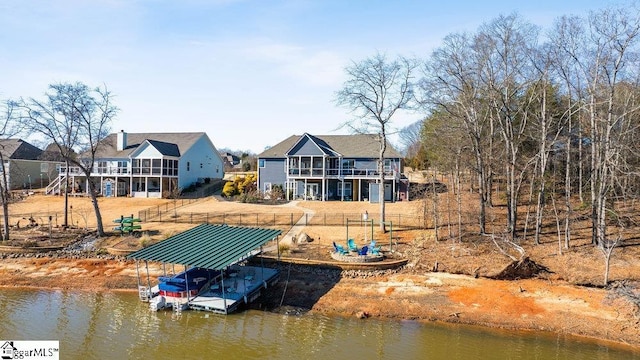 view of dock with a water view