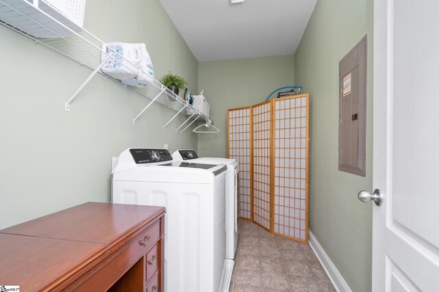 laundry room featuring washer and dryer and electric panel