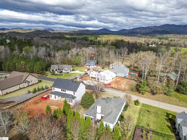 birds eye view of property featuring a mountain view