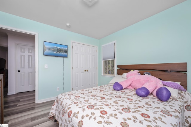 bedroom featuring a closet and hardwood / wood-style flooring