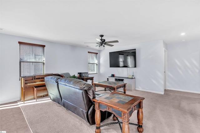 living room with ceiling fan