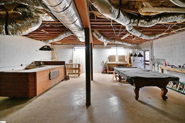 basement featuring pool table